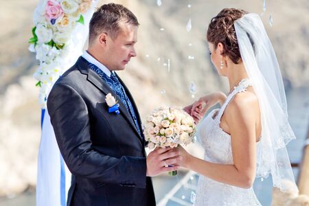 Wedding. Bride and groom on their wedding day. A pair of lovers. High quality photo.の写真素材