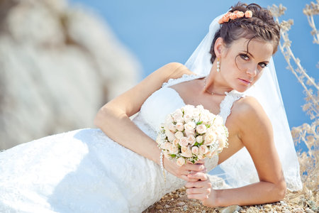Beautiful bride on the nature. High quality photo.の写真素材