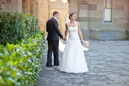 Wedding. Bride and groom on their wedding day. A pair of lovers. High quality photo.の写真素材