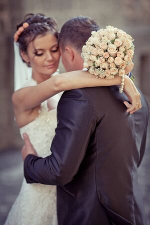 Wedding. Bride and groom on their wedding day. A pair of lovers. High quality photo.の写真素材