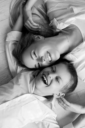 Mother and son. Black and white photo. High quality photoの写真素材