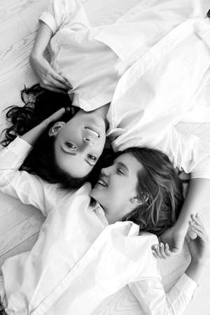 Black white photo Mother and child. High quality photoの写真素材