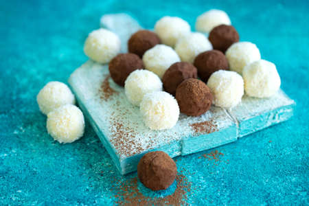 Chocolate candy. Assorted handmade chocolates. High quality photo.の写真素材