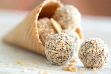 Milk chocolate candy. Handmade sweetness. High quality photo.の写真素材