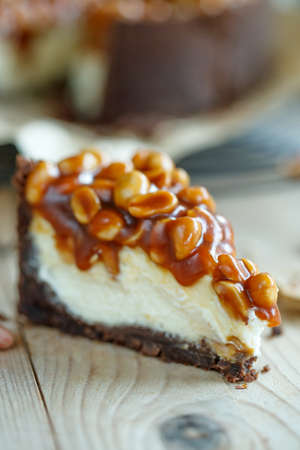 Cheesecake. Soft cottage cheese cake with nuts. High quality photo.の写真素材