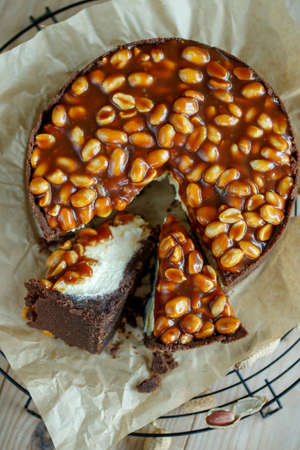 Cheesecake. Soft cottage cheese cake with nuts. High quality photo.の写真素材