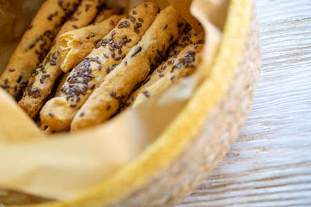 Bread sticks. bread product in the form of long sticks. Product for soup. High quality photo.の写真素材