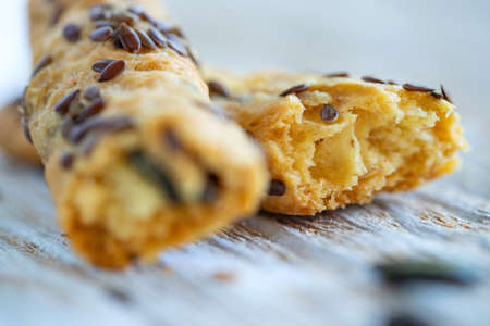 Bread sticks. bread product in the form of long sticks. Product for soup. High quality photo.の写真素材
