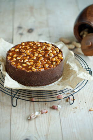 Cheesecake. Soft cottage cheese cake with nuts. High quality photo.の写真素材