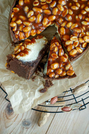 Cheesecake. Soft cottage cheese cake with nuts. High quality photo.の写真素材