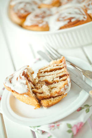 Cinnabon, iced buns, delicious homemade cakes. High quality photo.の写真素材