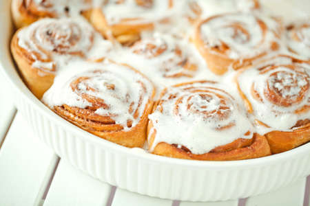 Cinnabon, iced buns, delicious homemade cakes. High quality photo.の写真素材