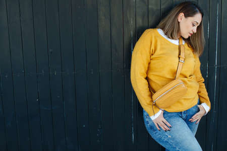 Fashionable fat woman. Beautiful woman with XL size. High quality photo.の写真素材