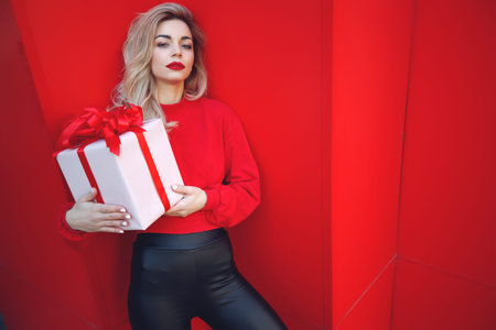 Beautiful young sexy woman slim figure evening makeup fashionable stylish clothes, brunette, gift...