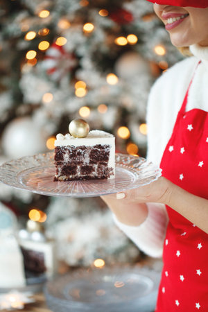 Christmas cake with gingerbread decorations. High quality photo.の写真素材