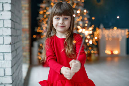 Child at Christmas. Little girl on a holiday. High quality photoの写真素材