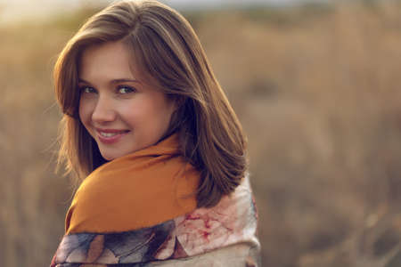 Beautiful adult woman in nature. High quality photoの写真素材
