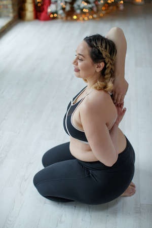 Fat woman goes in for sports. High quality photoの写真素材