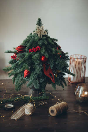 DIY Christmas tree. Christmas decoration. High quality photoの写真素材