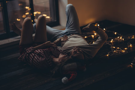 Boyfriend and girlfriend at Christmas. High quality photoの写真素材