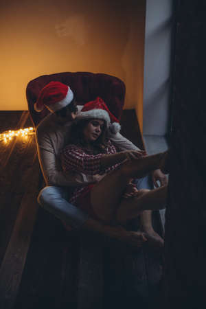 Boyfriend and girlfriend at Christmas. High quality photoの写真素材
