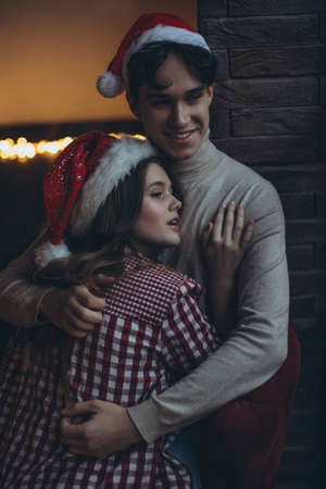 Boyfriend and girlfriend at Christmas. High quality photoの写真素材