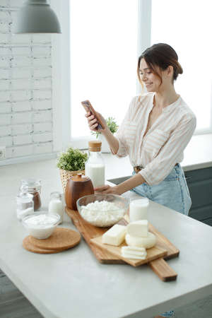 Woman with milk. Proper nutrition. High quality photoの写真素材