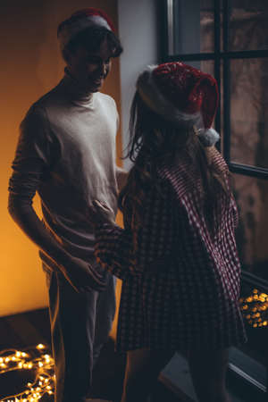 Boyfriend and girlfriend at Christmas. High quality photoの写真素材