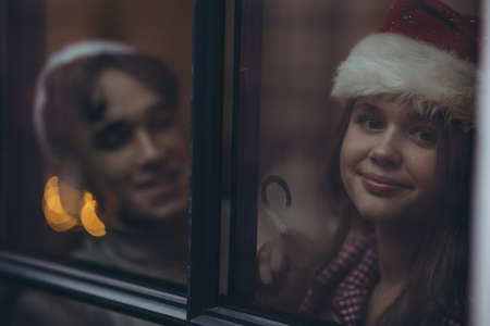 Boyfriend and girlfriend at Christmas. High quality photoの写真素材