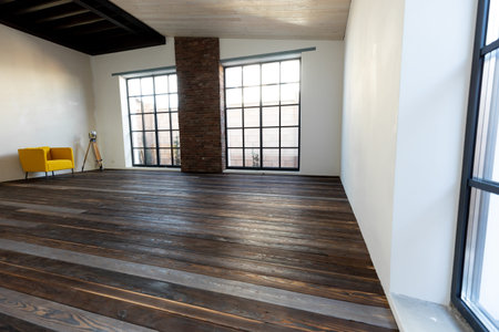 Room with wood floor, interior design. High quality photoの写真素材