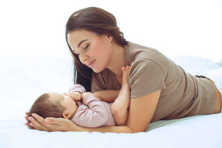 Mom with a baby at home. High quality photoの写真素材