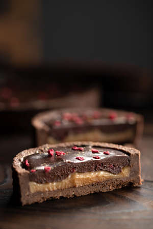 Tartlet, tart, homemade cakes. Delicious chocolate pie stuffed with shortcrust pastry. High quality photoの写真素材