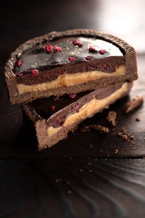 Tartlet, tart, homemade cakes. Delicious chocolate pie stuffed with shortcrust pastry. High quality photoの写真素材