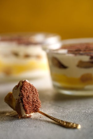 Tiramisu. Dessert with cream for breakfast. High quality photo