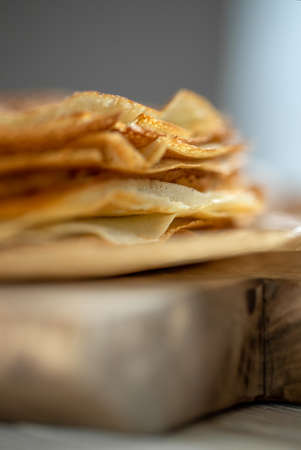Thin pancakes. Shrovetide holiday on the table. High quality photoの写真素材