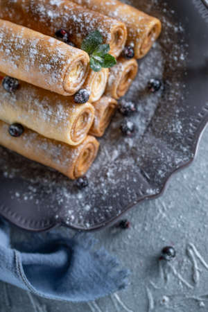 Thin pancakes. Shrovetide holiday on the table. High quality photoの写真素材
