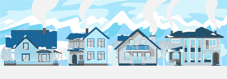 Winter street. Winter urban landscape. Houses. Winter wonderlandのイラスト素材