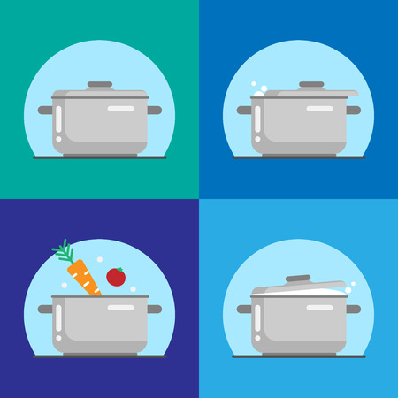 Pan. The pot on the stove. Cooking process. Icons. Infographicsのイラスト素材