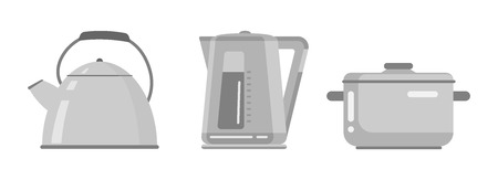 Equipment for cooking. Kettles and pot. Iconsのイラスト素材