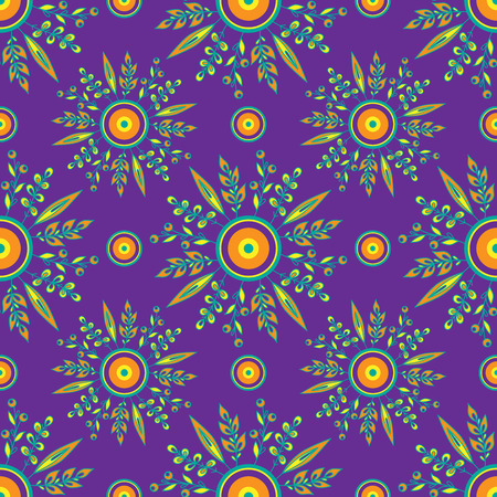 Floral seamless colorful pattern. Purple background wiht decorative elementsのイラスト素材