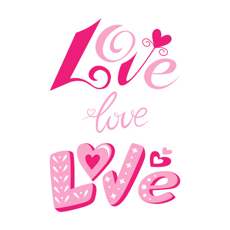 Love Set lettering. Pink words setのイラスト素材