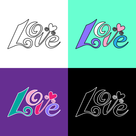 Love Text. Colorful and outline image. Vector lablesのイラスト素材