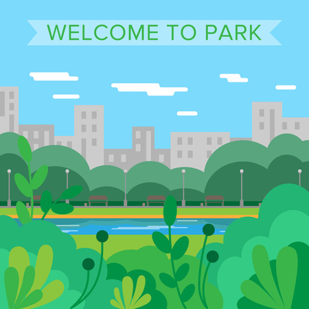 Welcome to park. Vector background. City park. Nature. Summerのイラスト素材