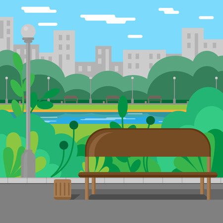 Landscape. Park. City Park by the river. Summer day. Background for design. Vectorのイラスト素材