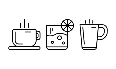 A cup of tea and coffee, a glass of juice or water. Icon set vector. Drinkのイラスト素材