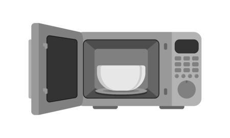 Microwave oven. Vector illustration. Microwave with dish. An automatic appliances used for cookingのイラスト素材