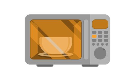 Microwave oven. Vector illustration. Power on. An automatic appliances used for cookingのイラスト素材