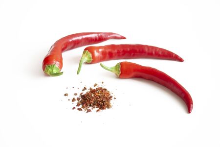 Group of red hot chili peppers and spice. Vegetables, ingredients, background for cookingの写真素材