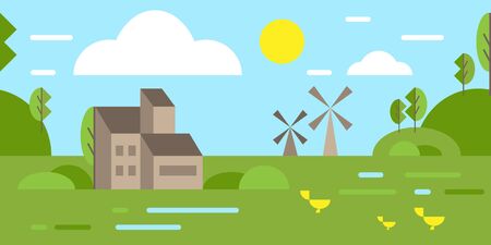 Environment. The consumption of natural resources. Backgrounds vector. Farm. Natural economy. Breeding animals. Millsのイラスト素材