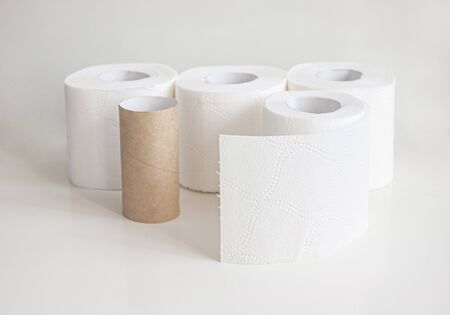 Rolls of toilet paper and empty toilet rolls. Group of objectsの写真素材